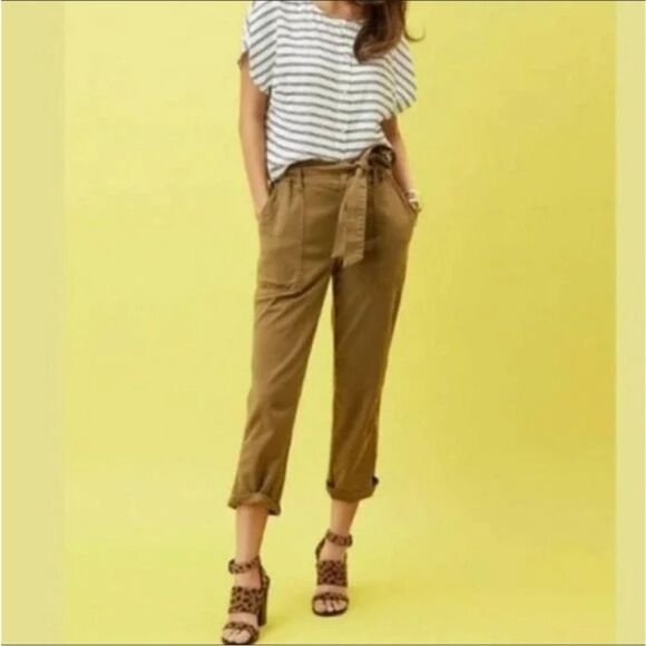 Cabi Brown Discovery Trouser Utility Front Tie Elastic Waist Cropped Pants Boho - Picture 4 of 15